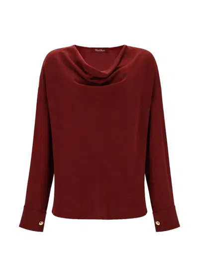 Max Mara Cowl-neck Long-sleeve Blouse In Burgundy