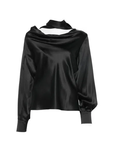 Max Mara Cowl-neck Silk Blouse In Black