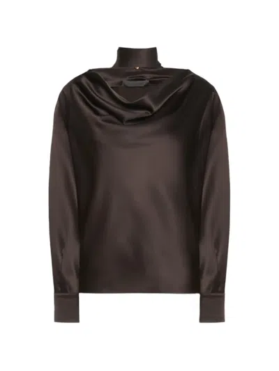 Max Mara Cowl-neck Silk Shirt In Brown