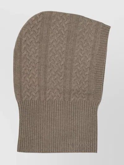 Max Mara Cozy Cable Knit Ribbed Hem Hats Collection In Brown