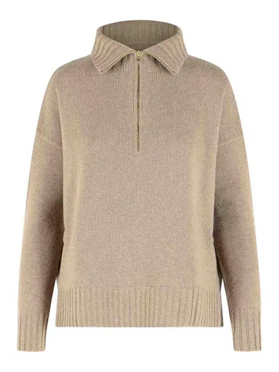 Max Mara Crasso High Neck Sweater In Cachemire Yarn In Neutral