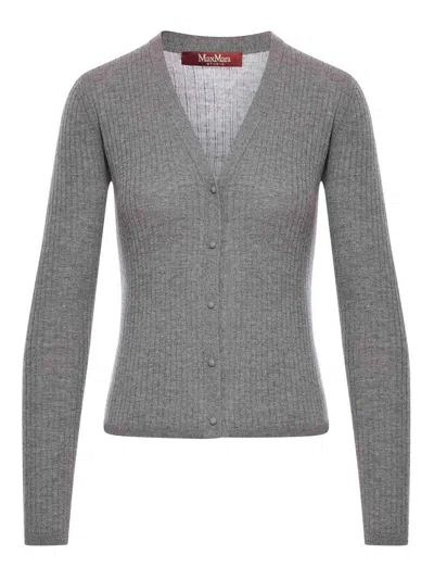 Max Mara Ribbed Silk Cardigan In Gray