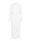 Max Mara White Maxi Dress With Classic Collar And Belted Waist In White