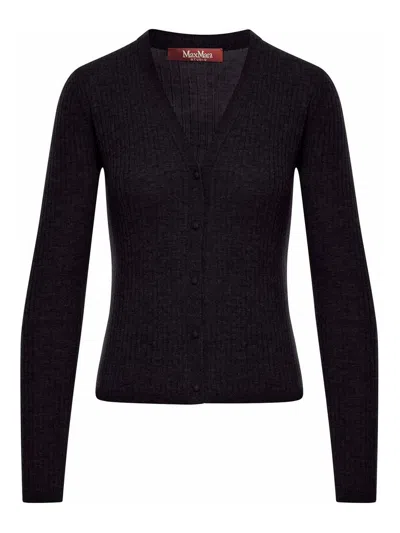 Max Mara Ribbed Silk Cardigan In Black