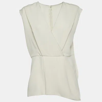 Pre-owned Max Mara Cream Crepe Plunge Neck Top L In White