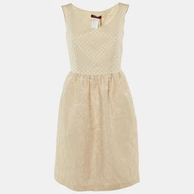 Pre-owned Max Mara Cream Floral Patterned Crepe Short Dress M In White