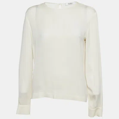 Pre-owned Max Mara Cream Jersey And Silk Long Sleeve Top M In White