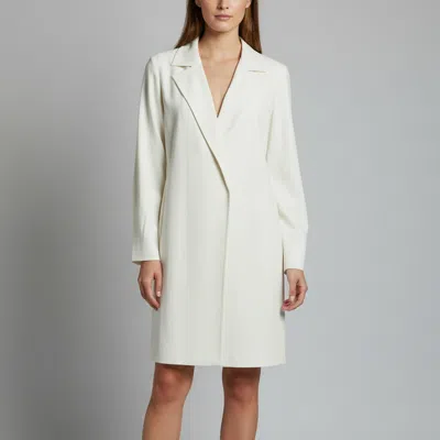 Pre-owned Max Mara Cream Stretch Crepe Open Front Mid Length Blazer L In White