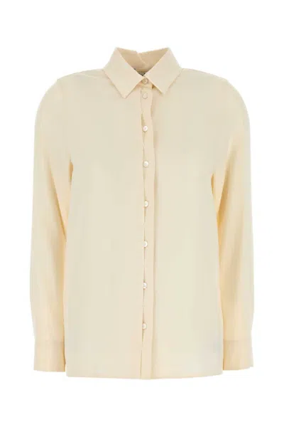 MAX MARA WOMEN CREAM STRETCH SILK AVION SHIRT, M LUXURY SHIRTS FOR WOMEN DARVEYS