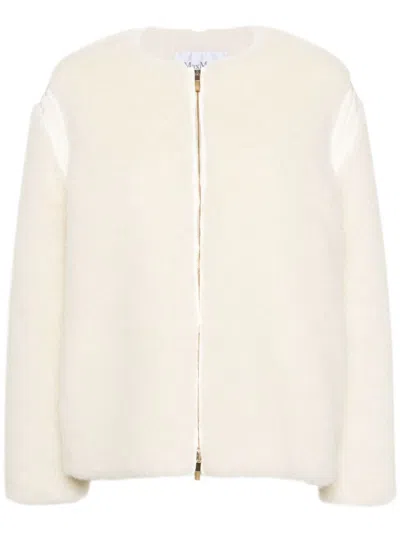 MAX MARA CREAM WHITE WOOL BLEND FAUX-FUR JACKET FOR WOMEN