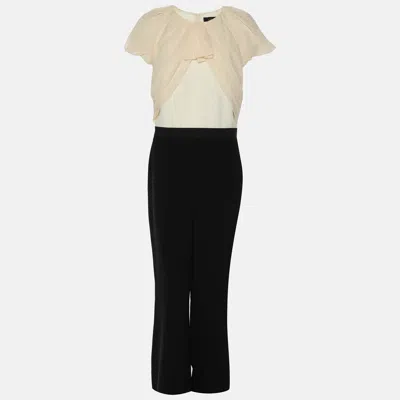 Pre-owned Max Mara Cream/black Fabric Short Sleeve Belted Jumpsuit M