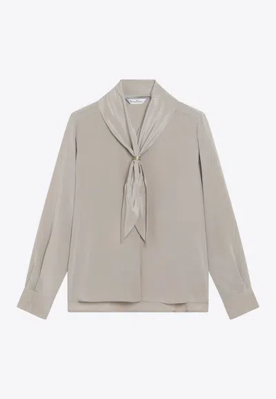 Max Mara Crepe De Chine Silk Blouse With Scarf In Gray