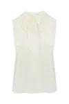 Max Mara Crepe De Chine Top With Bow In Bianco Seta