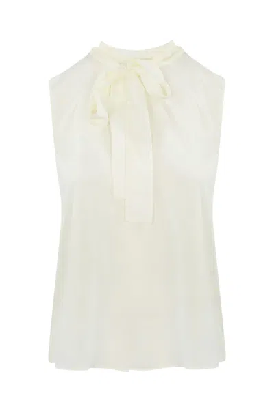 Max Mara Crepe De Chine Top With Bow In Cream