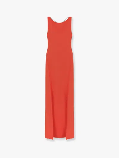 Max Mara Creso Long Dress With Jewelry Chain Detail On The Back In Red