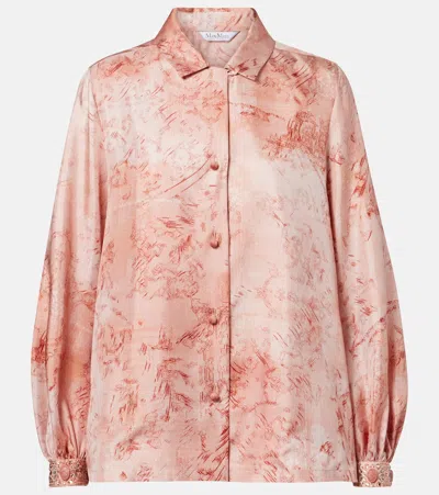 Max Mara Crespo Embellished Printed Twill Shirt In Pink