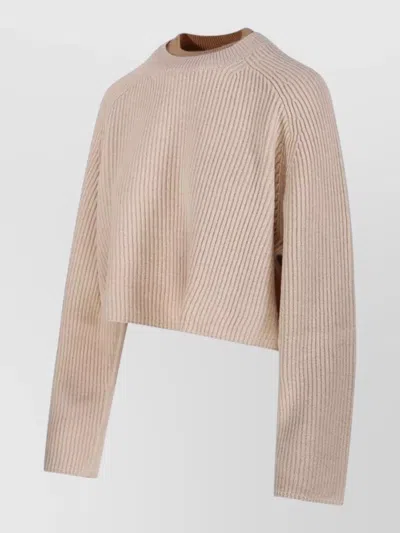 Max Mara Crew Neck Cropped Knit Long Sleeve In Brown
