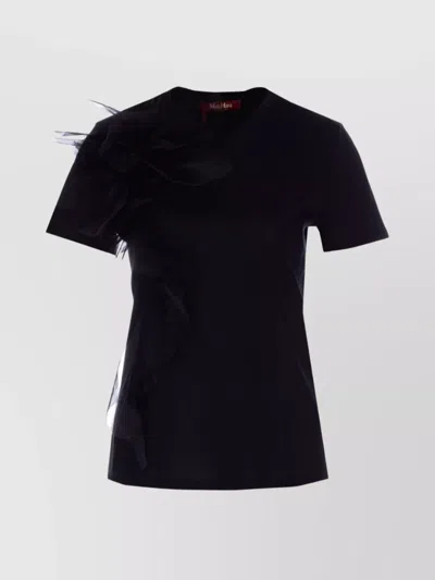 Max Mara Crew Neck Floral Embellishment Short Sleeves Top In Black