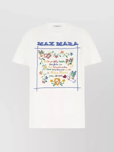 Max Mara Crew Neck Graphic Print Short Sleeves Top In White