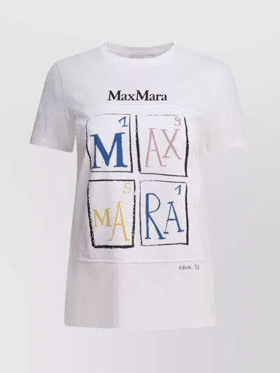Max Mara Crew Neck Graphic Print Short Sleeves Tops In White