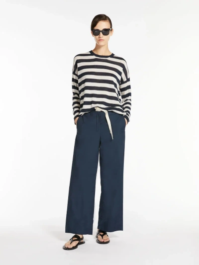 Max Mara Crew-neck Jumper In Linen Yarn In Ultramarine