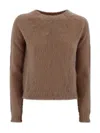 Max Mara Crew Neck Jumper In Mohair Blend Yarn In Brown