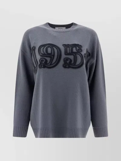 Max Mara Crew Neck Knitwear Embroidered Detail In Blue