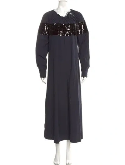 Pre-owned Max Mara Crew Neck Long Dress In Gray