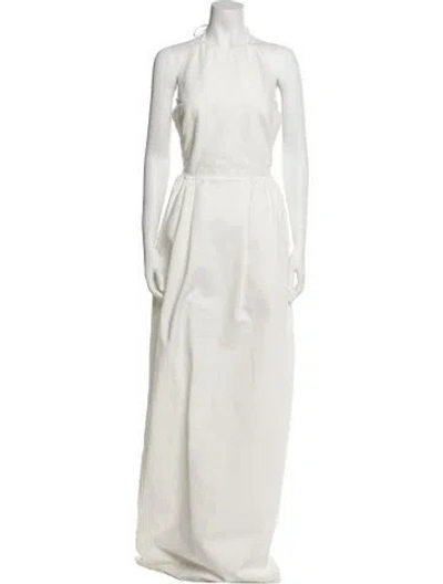 Pre-owned Max Mara Crew Neck Long Dress In White