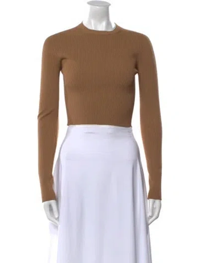 Pre-owned Max Mara Crew Neck Long Sleeve Crop Top W/ Tags In Brown