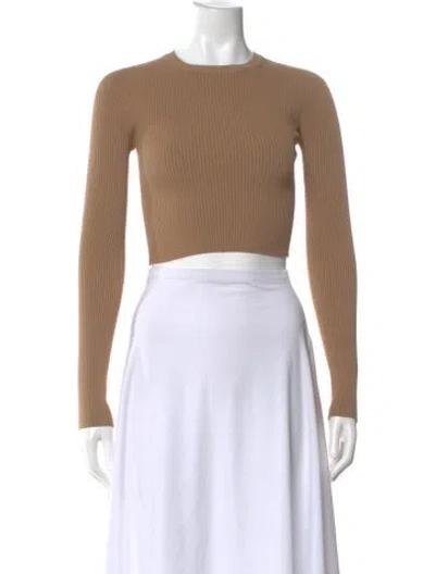 Pre-owned Max Mara Crew Neck Long Sleeve Crop Top W/ Tags In Neutral