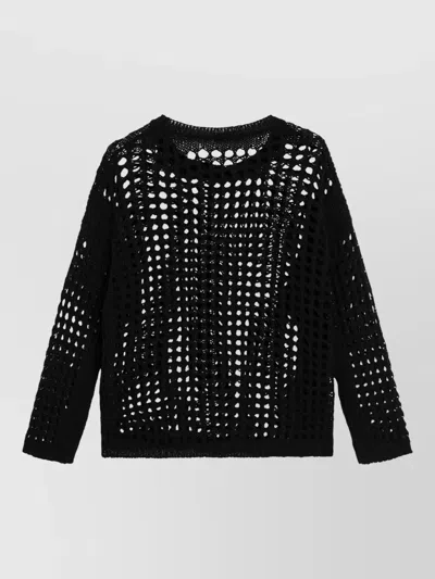 Max Mara Crew Neck Long Sleeve Open Knit Sweater In Black