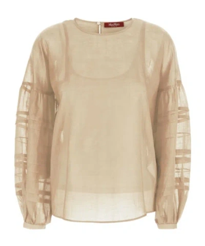 Max Mara Crew Neck Long-sleeved Shirt In Brown
