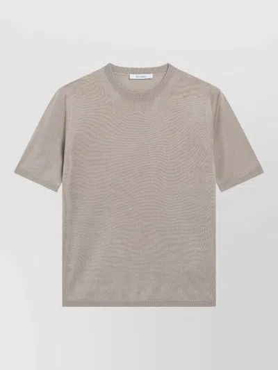 Max Mara Crew Neck Plain Short Sleeve Knit Top In Neutral