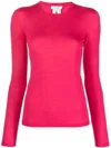 Max Mara Crew-neck Ribbed-knit Top In Pink