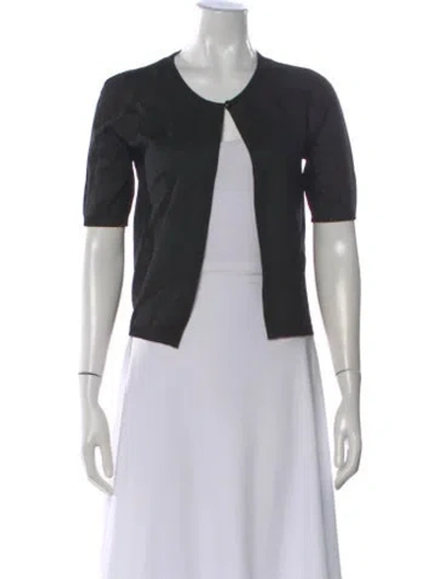 Pre-owned Max Mara Crew Neck Short Sleeve Button-up Top In Black