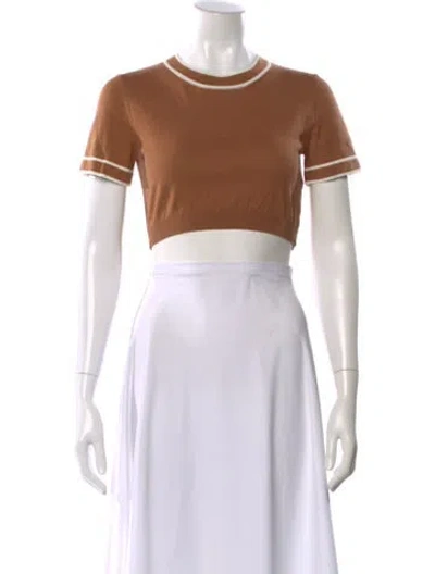 Pre-owned Max Mara Crew Neck Short Sleeve Crop Top In Brown