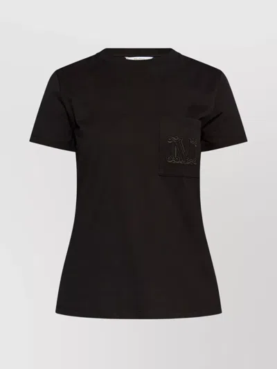 Max Mara Crew Neck Short Sleeve Top With Pocket In Black