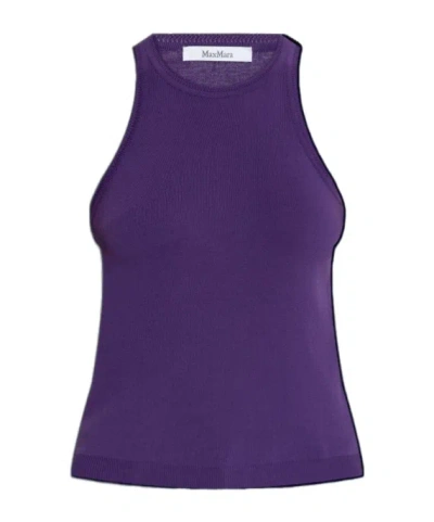 Max Mara Crew Neck Short Sleeve Vest In Purple