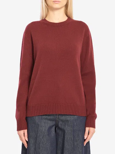 Max Mara Crew Neck Sweater In Cashmere In Burgundy