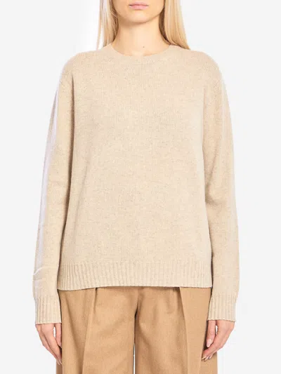 Max Mara Crew Neck Sweater In Cashmere In Neutral