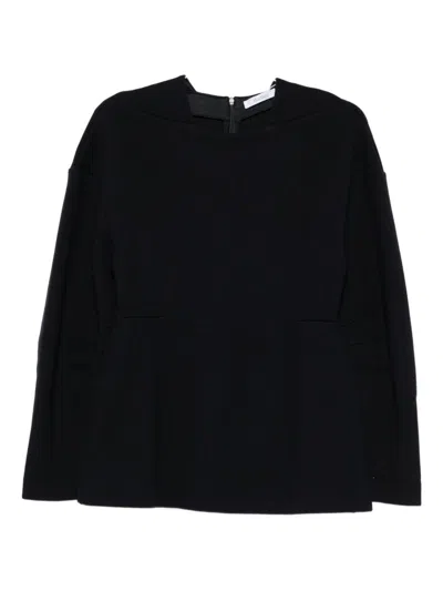 Max Mara Crew Neck Sweater In Wool And Cotton In Black