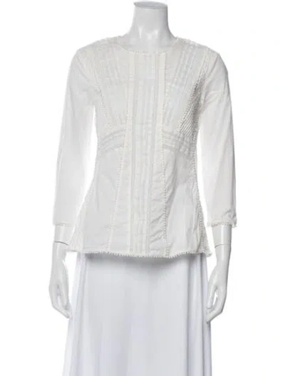 Pre-owned Max Mara Crew Neck Three-quarter Sleeve Blouse In Neutrals