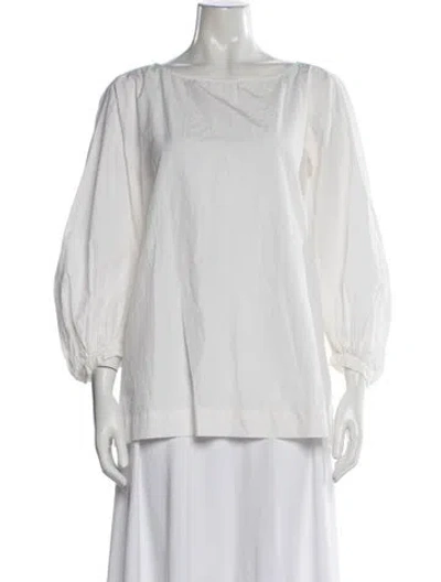 Pre-owned Max Mara Crew Neck Three-quarter Sleeve Blouse In White