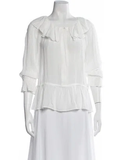 Pre-owned Max Mara Crew Neck Three-quarter Sleeve Blouse In White