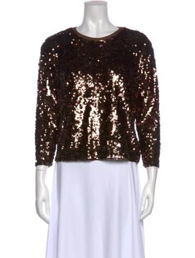 Pre-owned Max Mara Crew Neck Three-quarter Sleeve Top In Brown