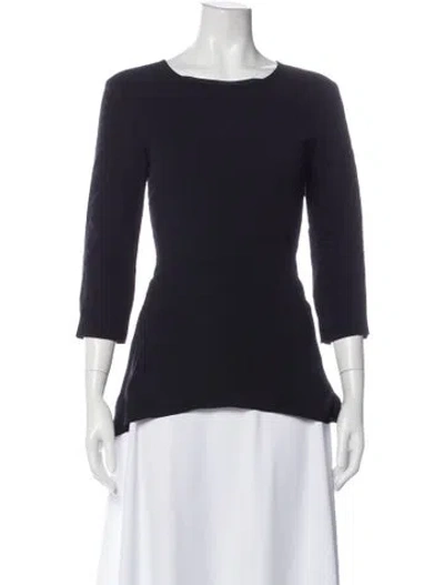 Pre-owned Max Mara Crew Neck Three-quarter Sleeve Top W/ Tags In Blue