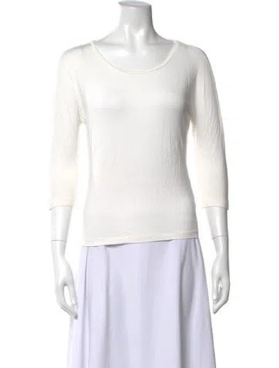 Pre-owned Max Mara Crew Neck Three-quarter Sleeve Top In White