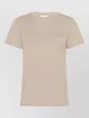 Max Mara Cotton T-shirt With Monogram And Patch Pocket In Neutral