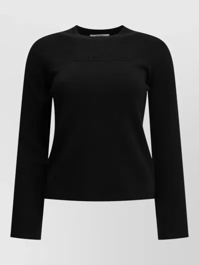 Max Mara Crew Neck Virgin Wool Long Sleeve T Shirt In Black